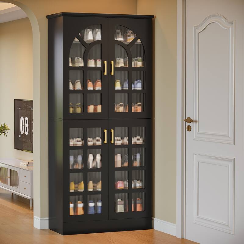 8-Tier Tall Shoe Cabinet with Doors & Led Lights and Adjustable Shelves