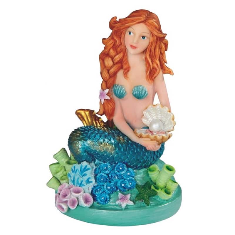 Q-Max 4.5"H Blue Mermaid Holding Shell Statue Fantasy Decoration Figurine