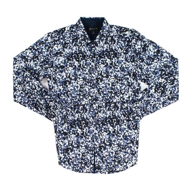 Shop Inc Navy Blue Mens Size Large L Abstract Floral Button Down
