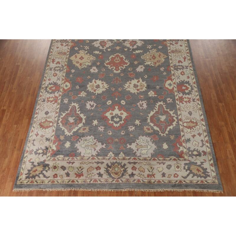 Gray Floral Oushak Oriental Area Rug Handmade Wool Carpet - 9'2"x 11'9"