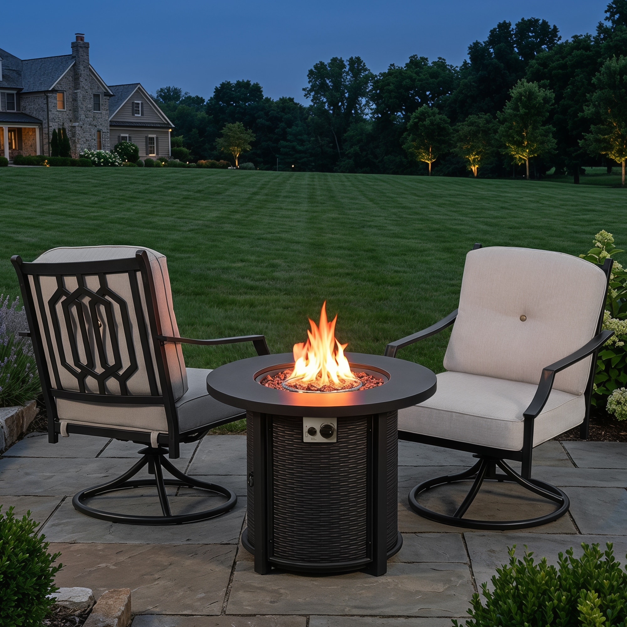 Nuu Garden Outdoor Fire Pit Set, Swivel Design with Padded Cushions, ETL Certified