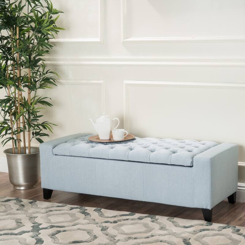 Modern Button-tufted Storage Ottoman Bench-Sky Blue