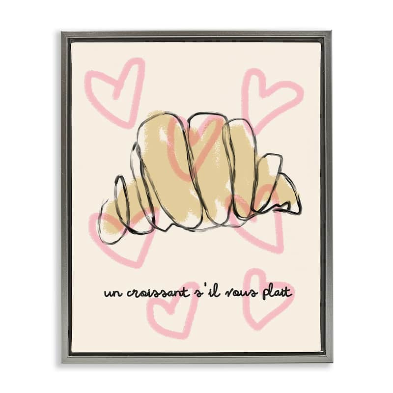 Stupell Chic Croissant with Hearts Framed Floater Canvas Wall Art Design By Lil' Rue - 17 x 21 - Grey