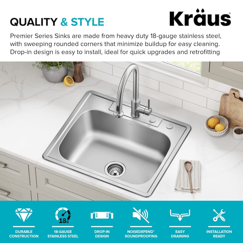 KRAUS Premier Drop In Top Mount 18 gauge Stainless Steel Kitchen Sink