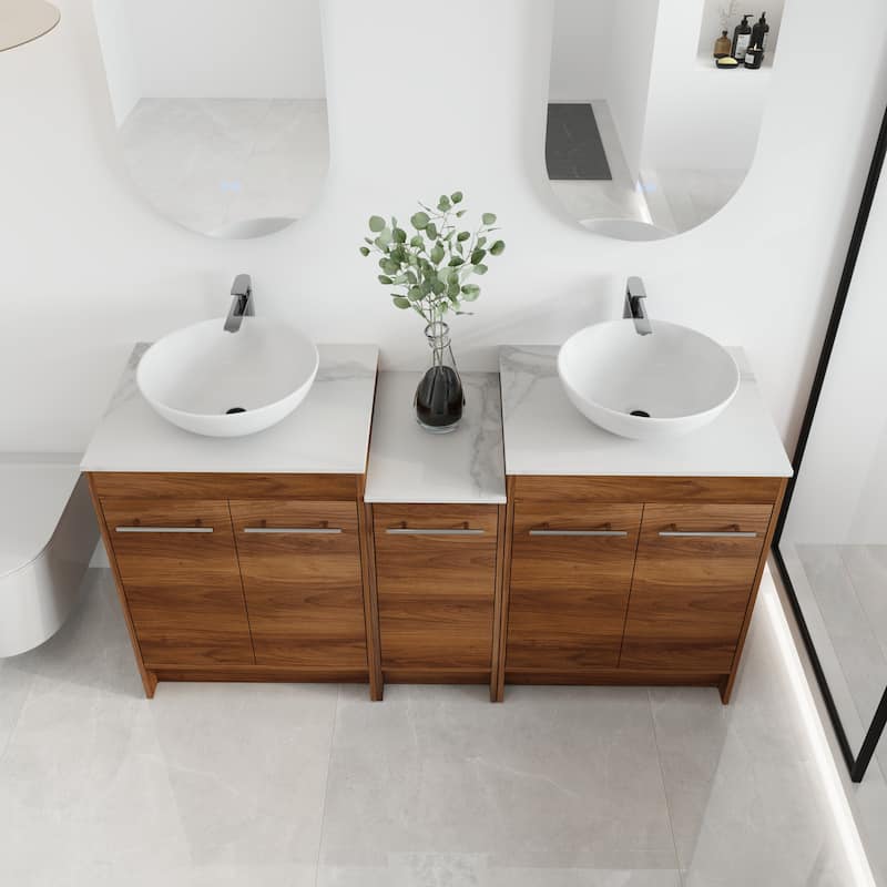 Malwee 24"/36"/48"/60" FreeStanding Bathroom Vanity, Floor Stand Bathroom Vanity with Ceramic Sink,Soft Close Door and Shelf