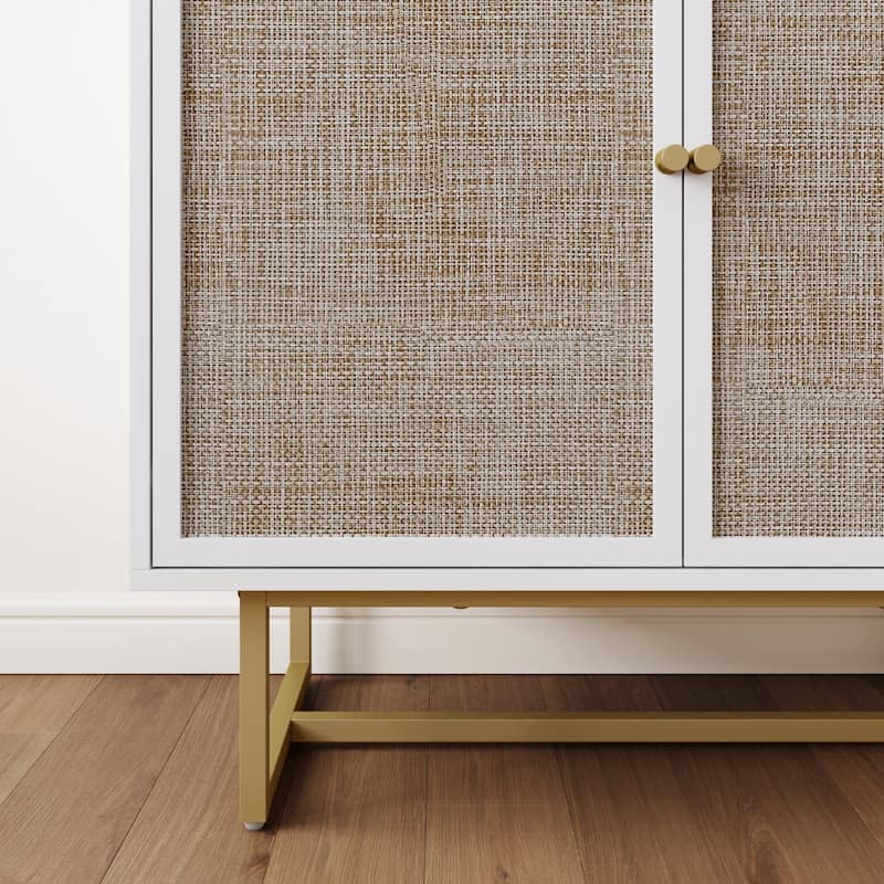 Nathan James Kova Natural Cane Rattan Doors Accent Cabinet with Metal Base and Adjustable Shelf