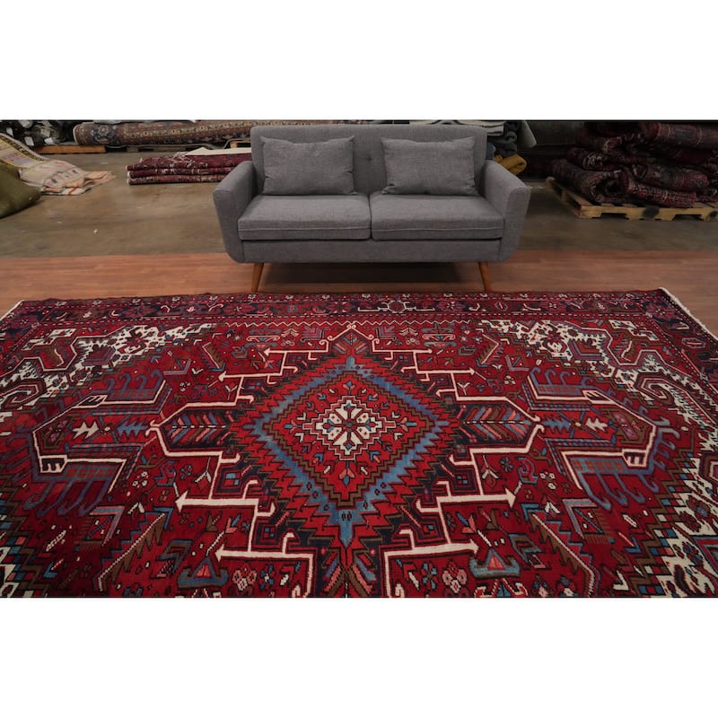 Hand Knotted Oriental 100% Wool Carpet Traditional Medallion Red Heriz Area Rug - 12' 2'' X 8' 3''