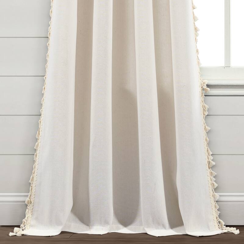 Lush Decor Linen Tassel Window Curtain Panel (Single Panel) - 84" x 40" - 84" x 40"