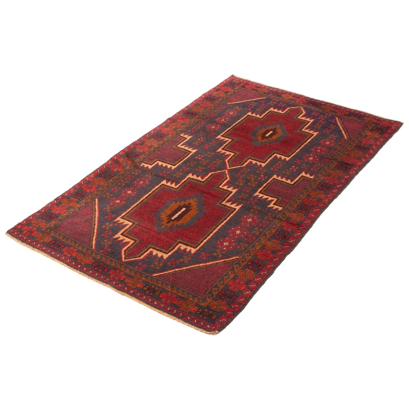 ECARPETGALLERY Hand-knotted Baluch Red Wool Rug - 3'8 x 6'7