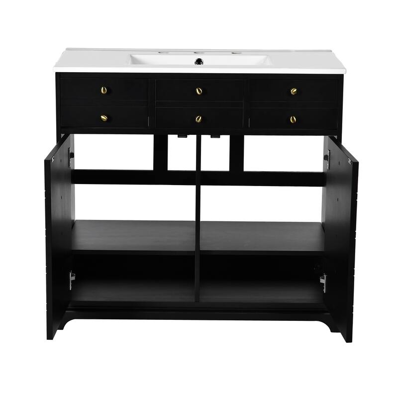 GDFStudio - Bretton Modern Freestanding Bathroom Vanity with Ceramic Sink with 2 Drawers & Soft Closing Doors - 36'W