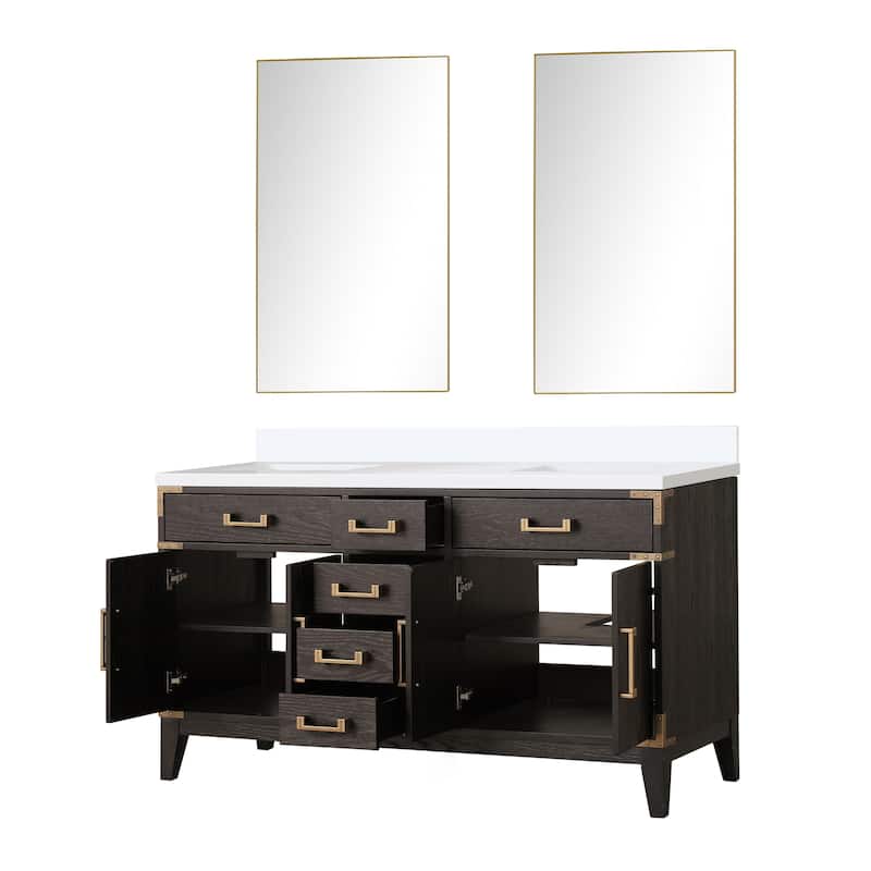 Laurel 60 in W x 22 in D Black Oak Double Bath Vanity, Cultured Marble Top, and 28 in Mirrors