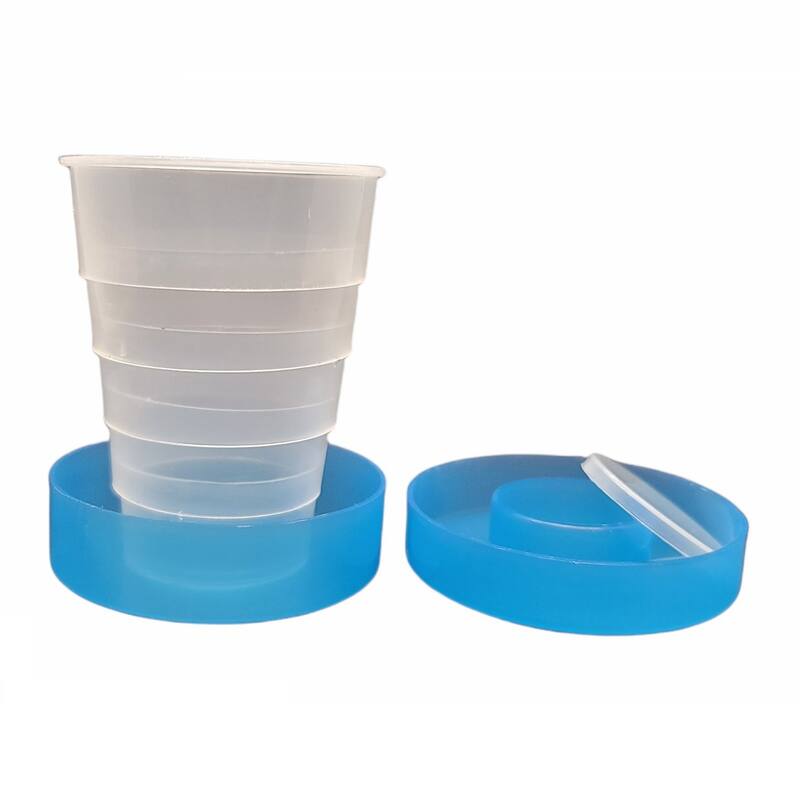 Travel Size Collapsible Drinking Cup and Built In Pill Box Case - Blue