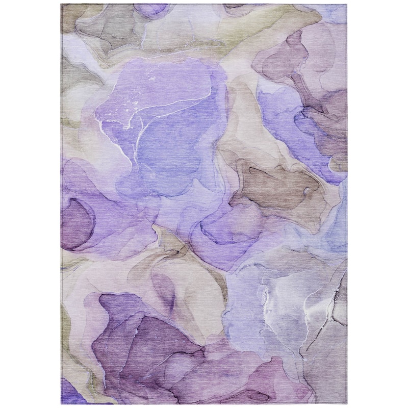 Machine Washable Indoor/ Outdoor Chantille Watercolor Purple Rug