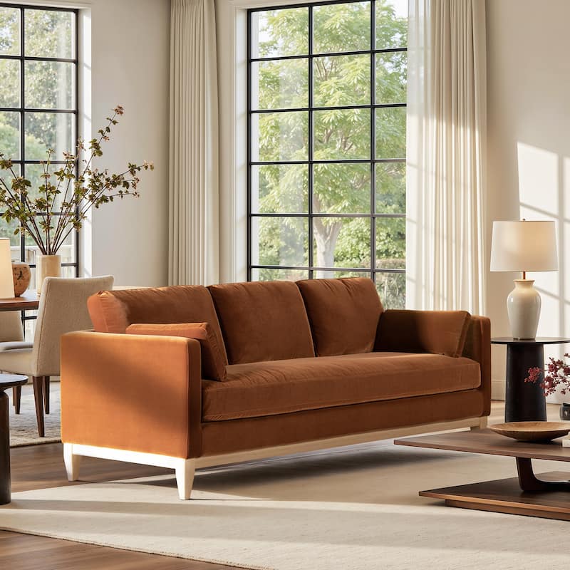 Knox 84" Modern Farmhouse Velvet Track Arm Sofa - Burnt Orange Performance Velvet