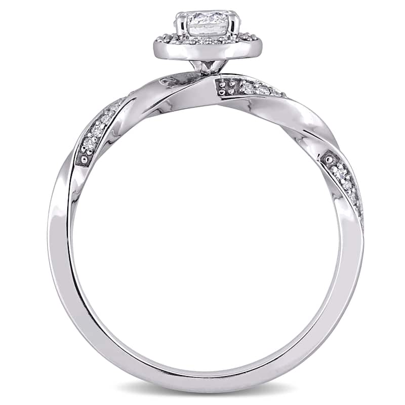Miadora 10k White Gold 1/2ct TDW Diamond Twisted Halo Engagement Ring