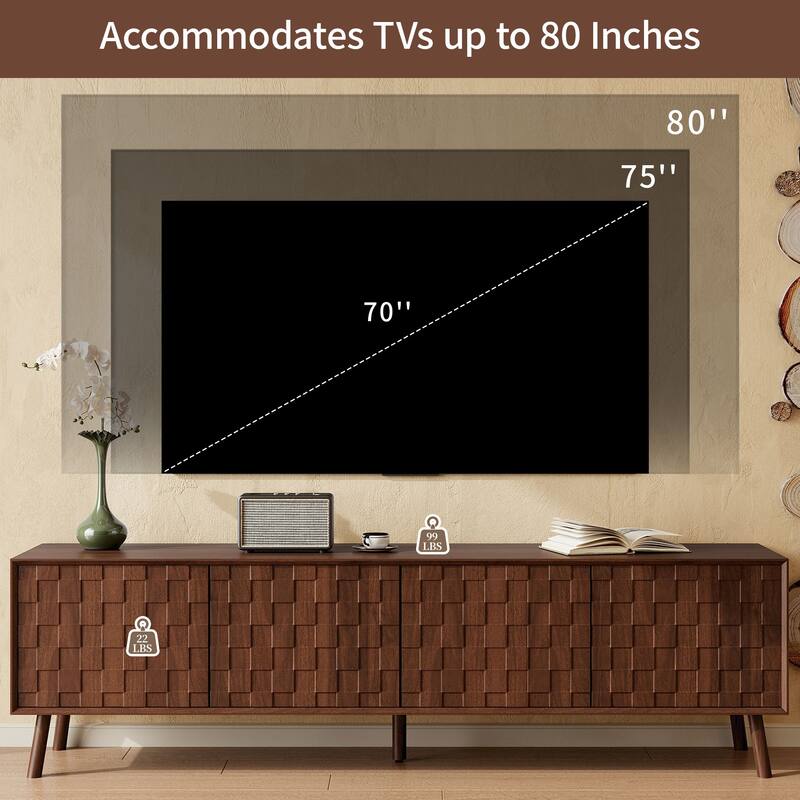 Modern 70" TV Stand for TVs up to 80", Entertainment Center Media Console Table with Solid Wood Legs