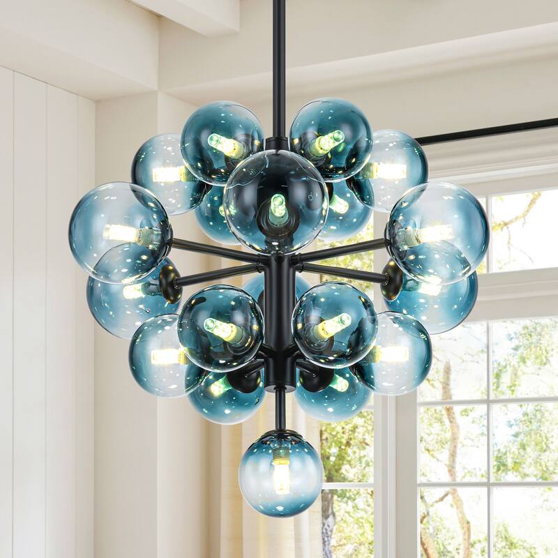 19-Light Modern Glam Tiered Cluster Gradient Glass Globe Bubble Chandelier for Dining Room - 21.3 in. W x 18 in. H - Black