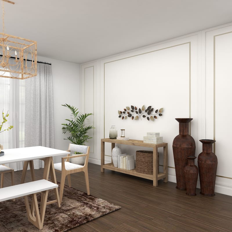 Bronze Metal Long Textured Leaf Home Wall Decor with Multiple Shades