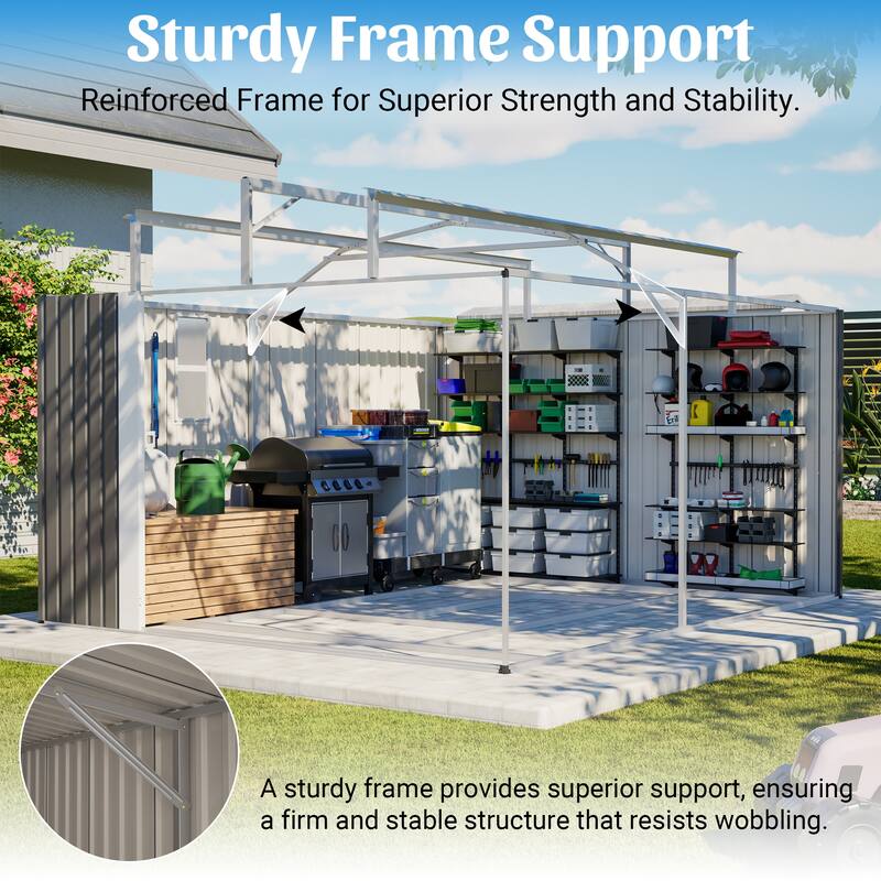 GDFStudio - Large Heavy Duty Rust-Resistant Metal Tool Shed Storage with Floor Frame & Lockable Doors for Easy Access