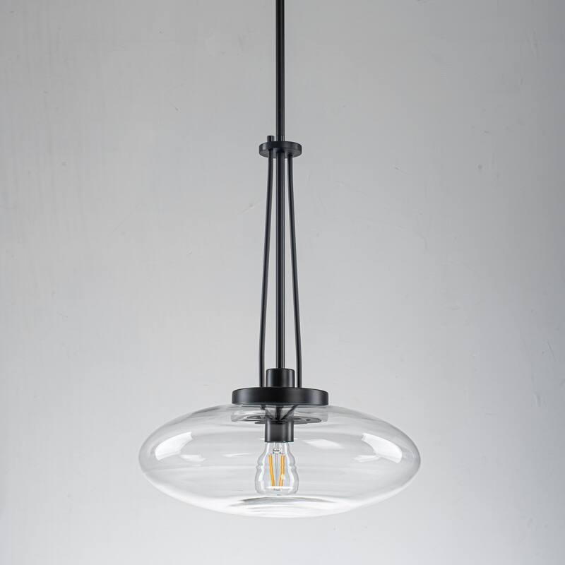 1-Light Matte Black/Brushed Brass Industrial Modern Glass Pendant Light with Swivel Head for Dining Bar & Bedroom