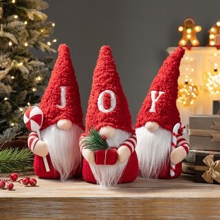 Glitzhome Set of 3 Fabric "JOY" Christmas Gnome Decor