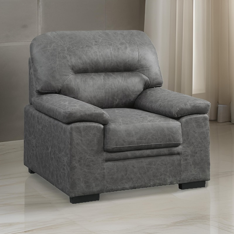 Gian 36 Inch Accent Chair, Soft Dark Gray Microfiber, Pillow Top Armrests