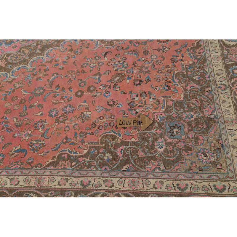 Traditional Pink Mashad Persian Vintage Rug Handmade Wool Carpet - 9'8"x 12'3"