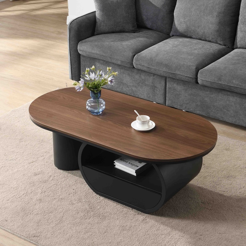 Luxury Industrial Oval Coffee Table, 47.24'' Coffee Table with Storage Drawer, Metal Center Table for Living Room