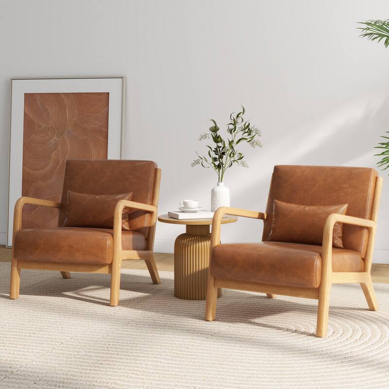 2 Set Mid Century ModernUpholstered Accent Chairs Armchair with Pillow