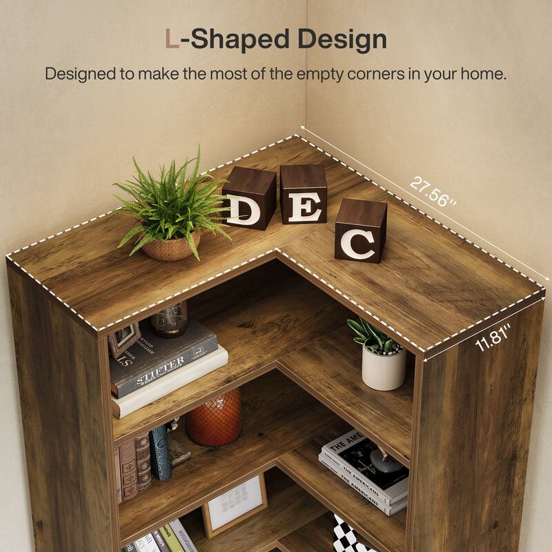 Industrial L-Shaped Corner Bookcase Bookshelf with Barn Doors
