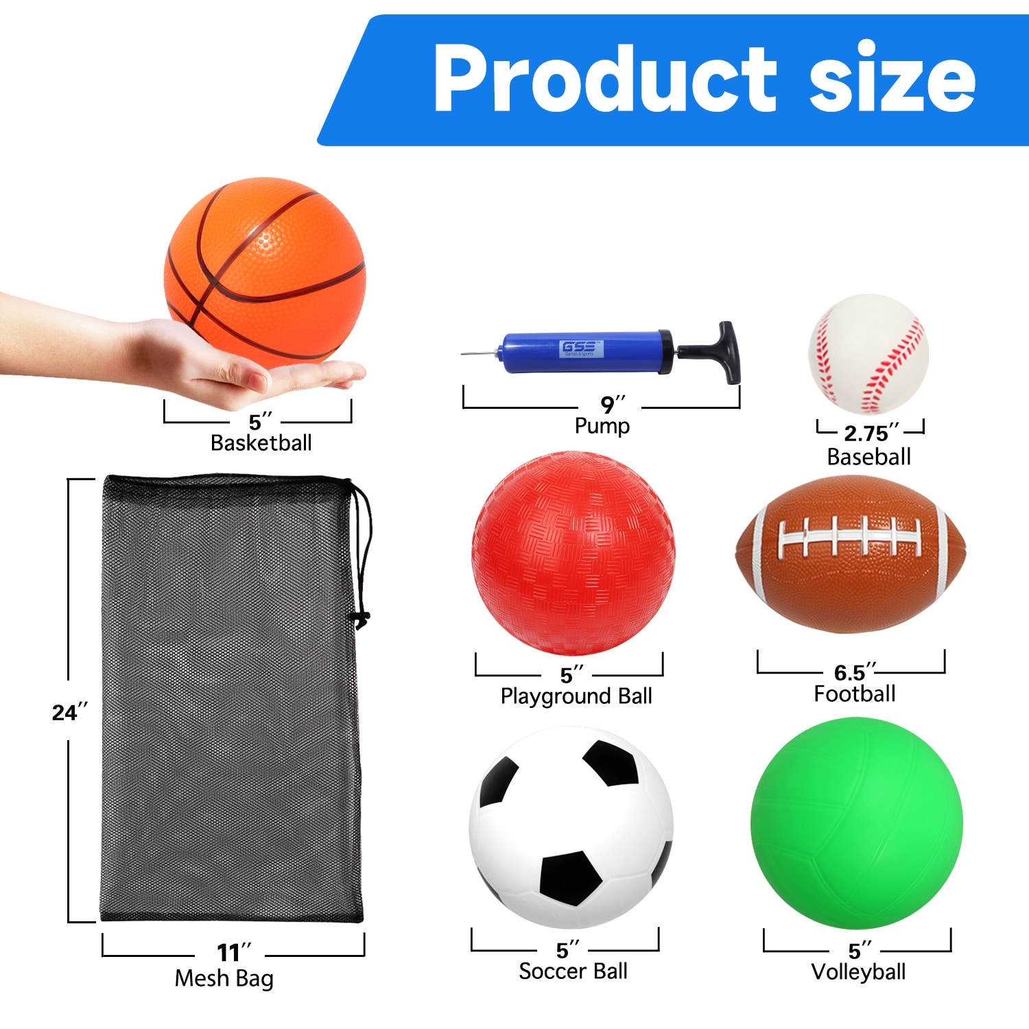 GSE Set of 6 Mini Sports Balls Set Soccer Ball Basketball Volleyball Playground Ball Football Baseball for Toddlers On Sale Bed Bath Beyond 38437484