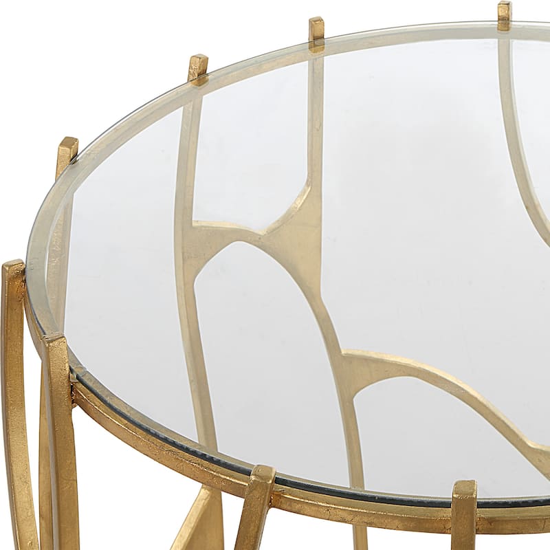 Round Glass Top Side Table - 25" - Gold and Clear