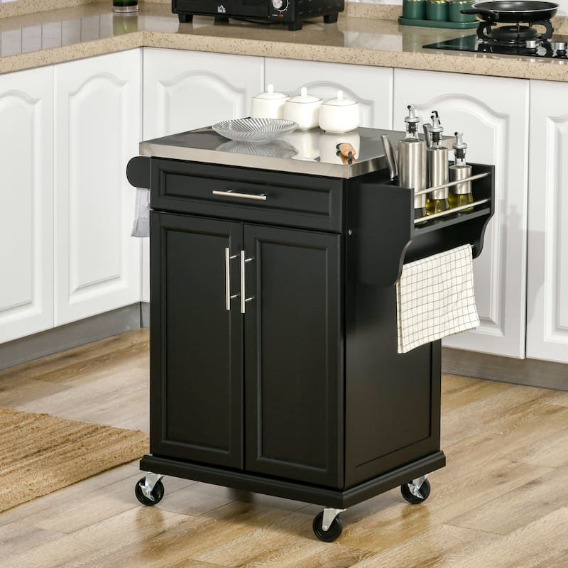 33" Rolling Kitchen Cart with Stainless Steel Countertop Drawer