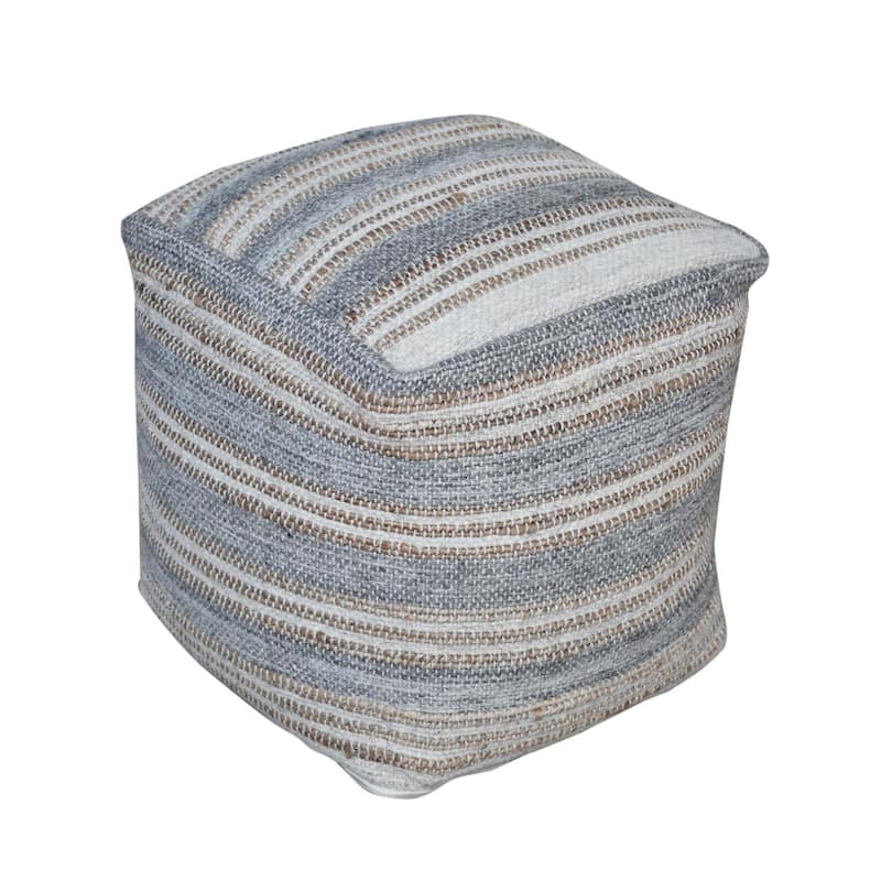 Handwoven Striped Pouf Ottoman - 18" - Gray and Cream