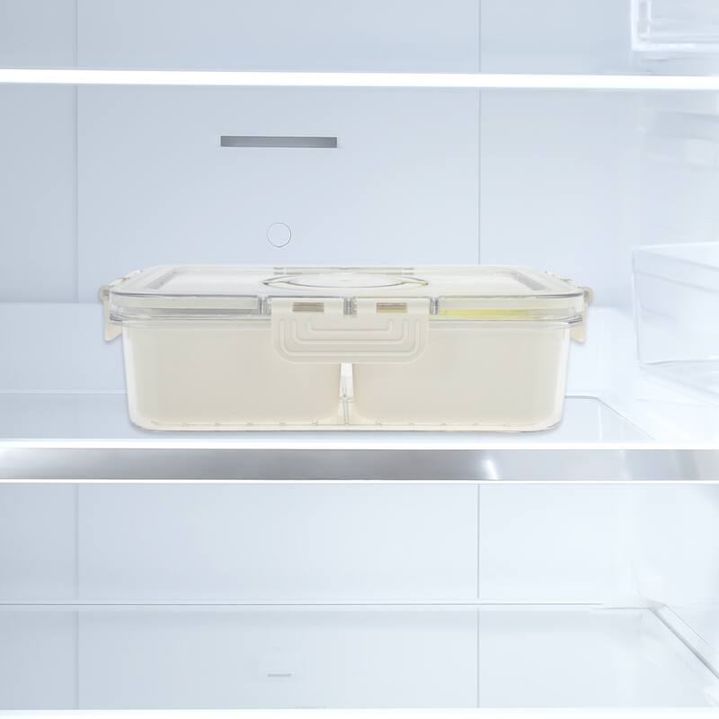 Rectangle Fridge Food Storage Containers 2 Compartment White Transparent 1 Set - White Transparent - White Transparent