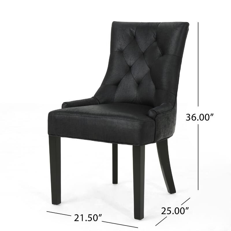 Chen Dining Chair Set of 2, Curved Back, Black Diamond Tuft Microfiber