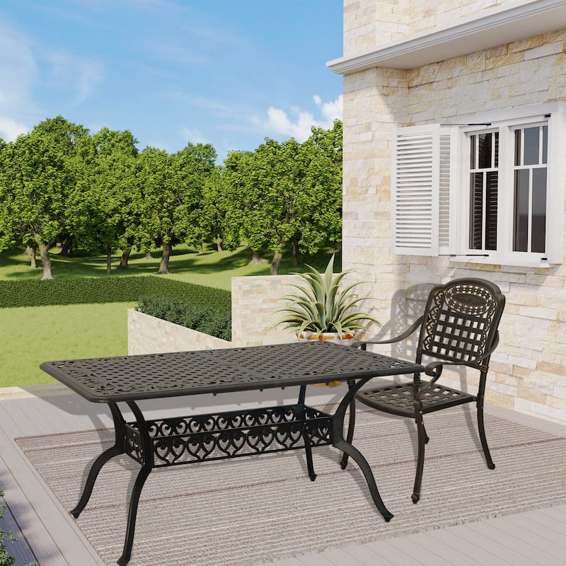 Clihome 59x35" Cast Aluminum Patio Rectangular Dining Table