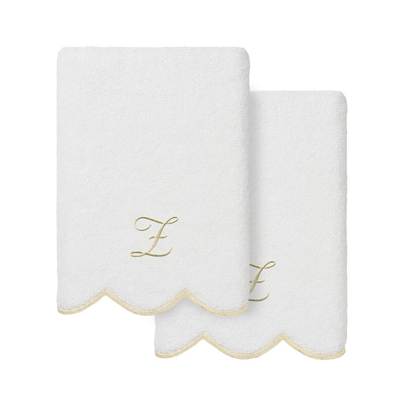 Authentic Hotel and Spa 100% Turkish Cotton Beige ADORNIA Scallop Personalized 2 Piece Hand Towel Set - 2 Hand Towels - Z