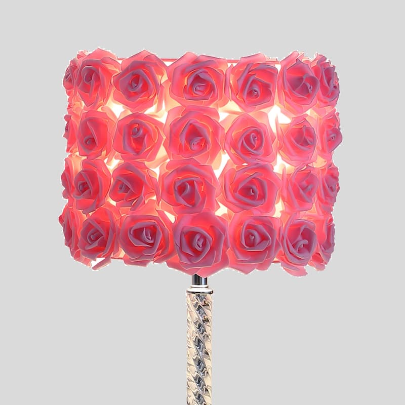 18.25" Pink Roses in Bloom Acrylic / Metal Table Lamp