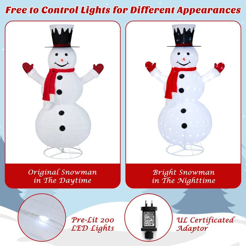 Gymax 6FT Pre-Lit Pop-Up Flannel Snowman Collapsible Christmas Decor - See Details