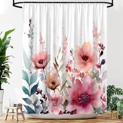 Watercolor Floral Shower Curtain Spring Flower Farmhouse Minimalist