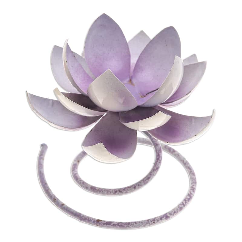 Novica Handmade Lotus Flame In Purple Steel And Iron Tealight Holder
