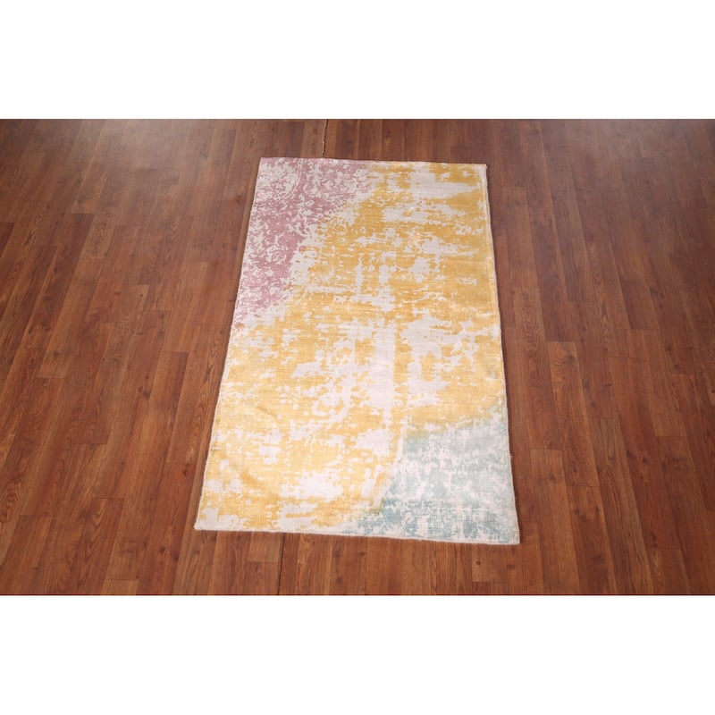 Colorful Abstract Indian Foyer Rug Handmade Wool Carpet - 2'7"x 4'5"