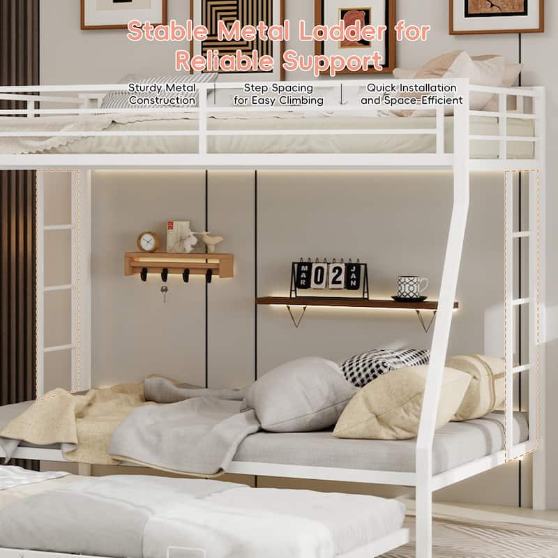 Modern Square Tube Bunk Bed with Ladder and Rolling Trundle Bed