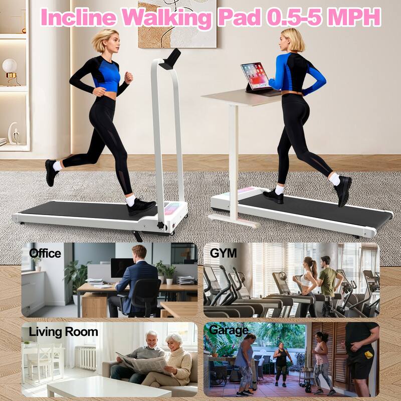 Foldable Treadmill with Handle Bar Incline, 2 in 1 Upgrade Portable Under Desk Walking Pad and Vibration Pad with Remote Control