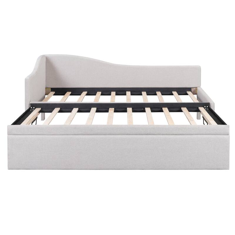 Twin Size Upholstered L-Shaped Upholstered Daybed with Pop Up Trundle for Home Office