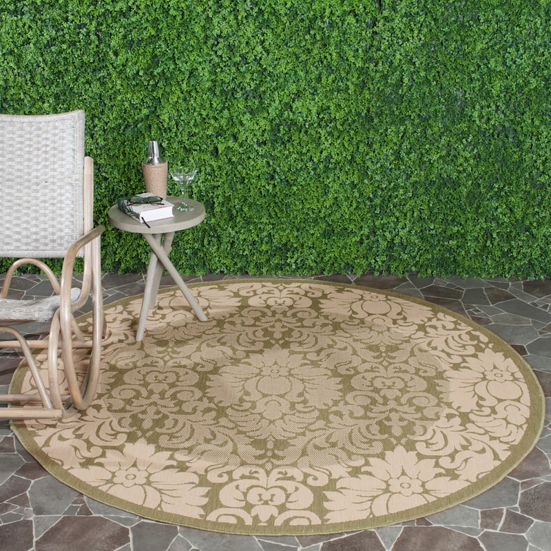 SAFAVIEH Courtyard Peggie Indoor/ Outdoor Patio Backyard Rug - 5'3" Round - Olive/Natural