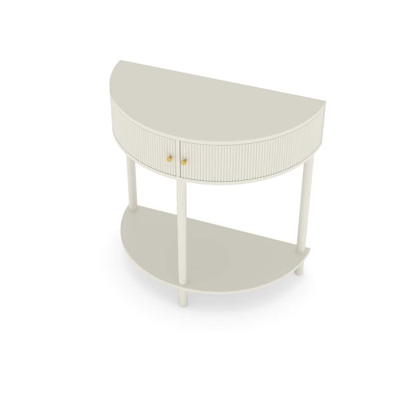 Artisan-Crafted Demi-Lune Console Table,Unique Half Moon Design End Table with 2 Drawers and Shelf