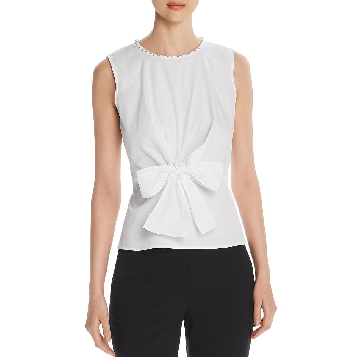 Shop Karl Lagerfeld Paris Womens Tank Top Cotton Pearl White