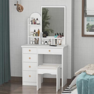 Timechee 31.5" Wide Makeup Vanity With Stool and Mirror - 31.5"W